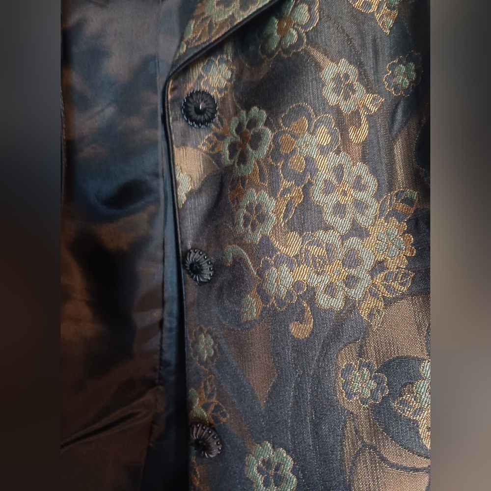 Le Suit Petite 8P Brocade Blazer Metallic Gold Floral Paisley Jacquard Jacket - Picture 4 of 5